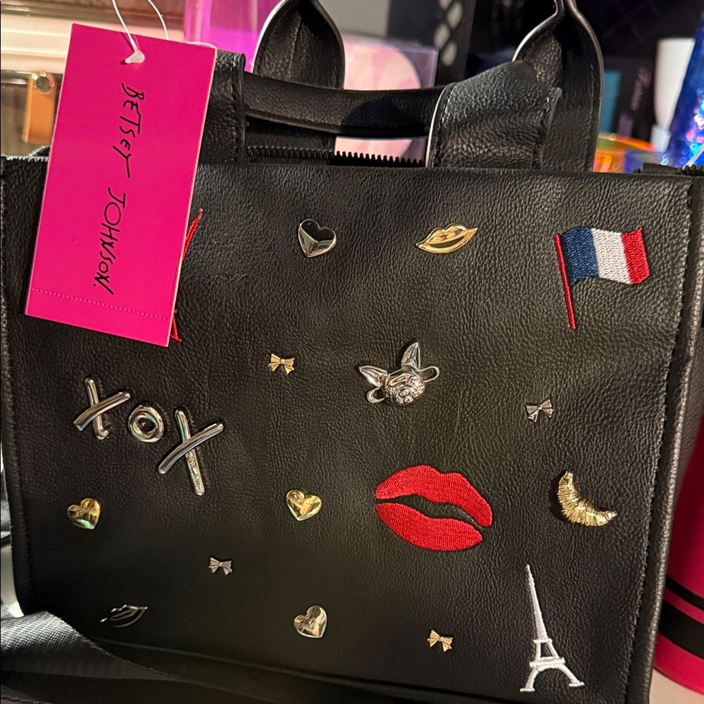 Betsey Johnson Black Tote with Fun Embellishments